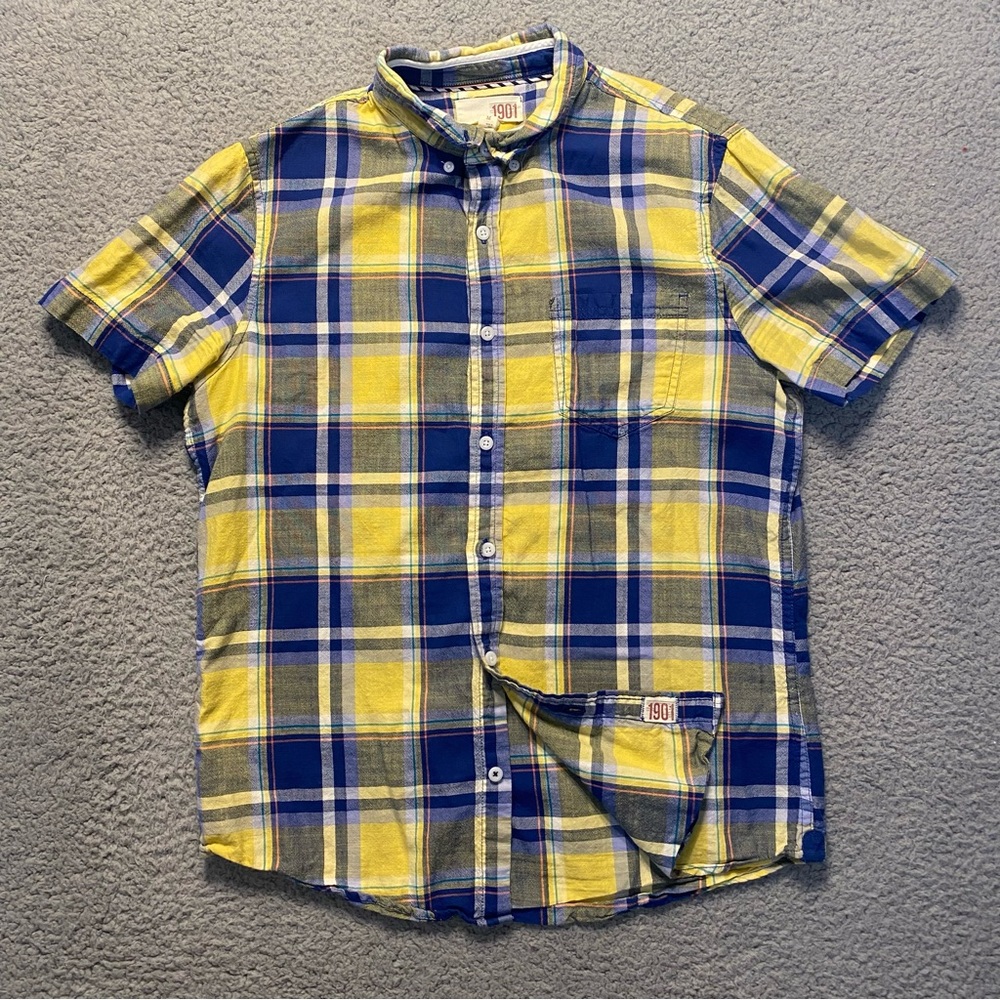 Men’s 1901 Yellow Plaid Short Sleeve Cotton Button Down Shirt